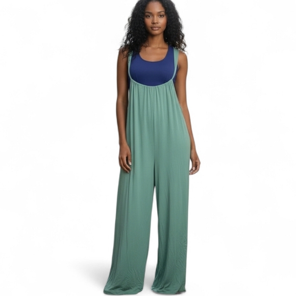 Deepself Pants - Womens Wide Leg Baggy Suspender Jumpsuit with Pockets & Adjustable Straps - NWT
